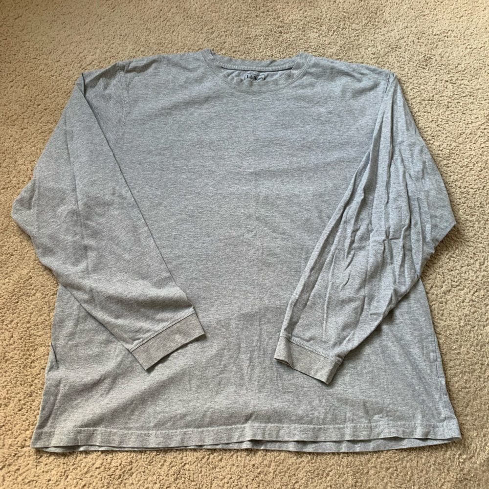 L.L. Bean Gray Layer Long Sleeve T Shirt Super Soft 100% Cotton Size XL Reg